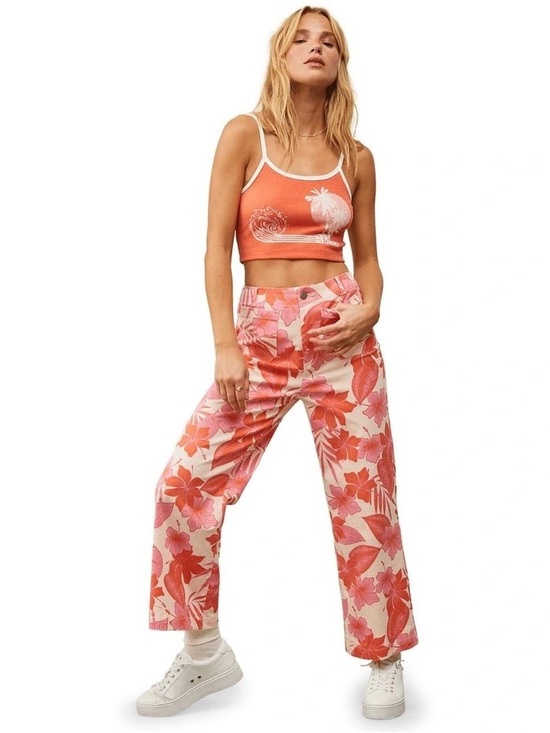 Roxy Pants - Roxy Coastal Cruiser Wide Leg Trousers Pale Dogwood Hibiscus Size 27